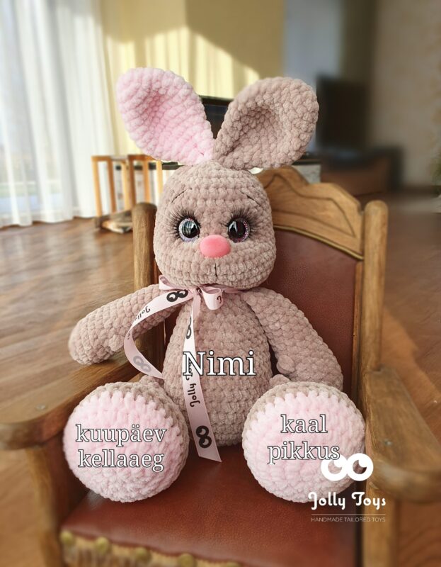 20221119_114417_1668852317356_1668852381485 Brown / pink bunny, Toy with name and date of birth - Image 2