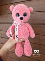 Coral pink bear. Personalised baby shower gift