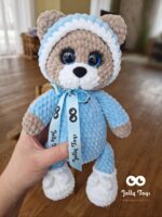 Sleepy teddy in blu pijama. Personalised toy - Image 5