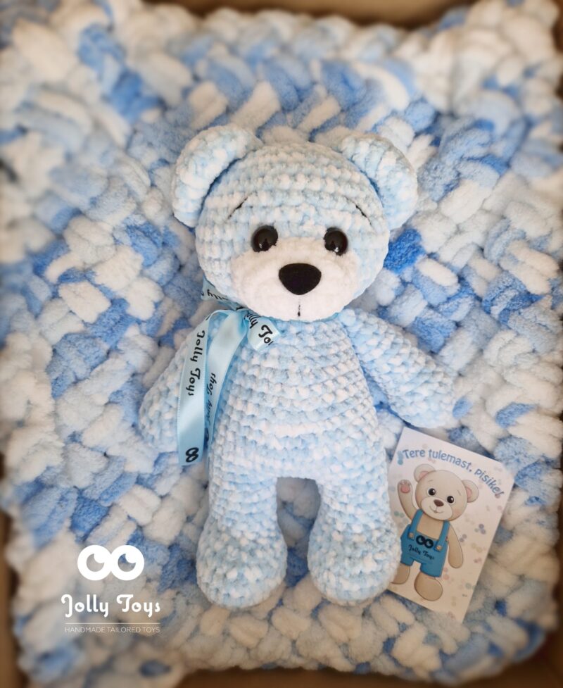 20230816_151307_1692190069550 Blue set: named teddy and baby blanket - Image 1