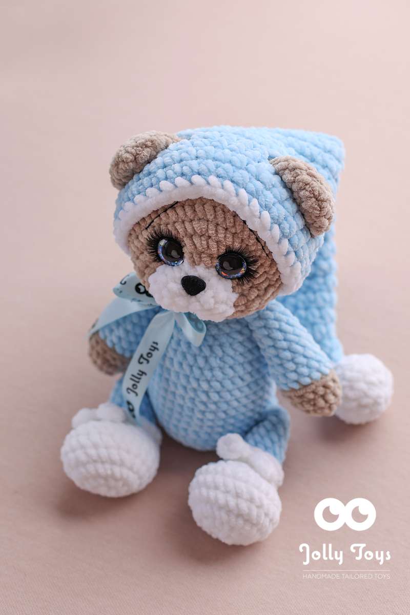 Untitled design (4) Sleepy teddy in blu pijama. Personalised toy - Image 2