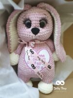 Coral pink rabbit with birth data, handmade toy, gift gift - Image 3