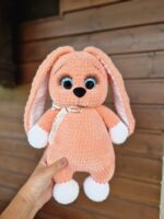 Salmon pink bunny with birth data, handmade toy, gift gift - Image 3