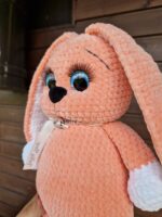 Salmon pink bunny with birth data, handmade toy, gift gift - Image 5