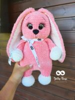 Coral pink rabbit with birth data, handmade toy, gift gift