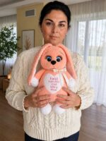 Salmon pink bunny with birth data, handmade toy, gift gift - Image 2