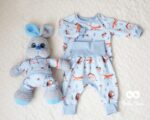 Estonian handmade baby clothes 0-3 months, pants and shirt. Blue animal print - Image 3