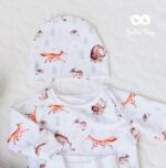 Estonian handmade baby clothes 0-3 months, pants and shirt. White animals print - Image 2