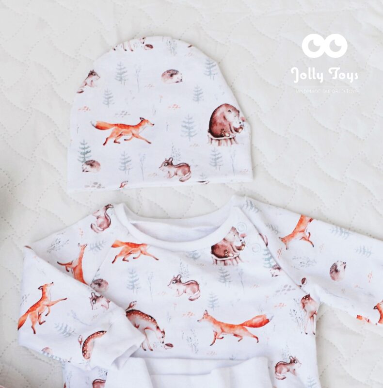 IMG_9451_1651400874856 Estonian handmade baby clothes 0-3 months, pants and shirt. White animals print - Image 2