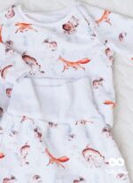 Estonian handmade baby clothes 0-3 months, pants and shirt. White animals print
