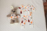 Estonian handmade baby clothes 0-3 months, pants and shirt with wild animals (milk white) - Image 2