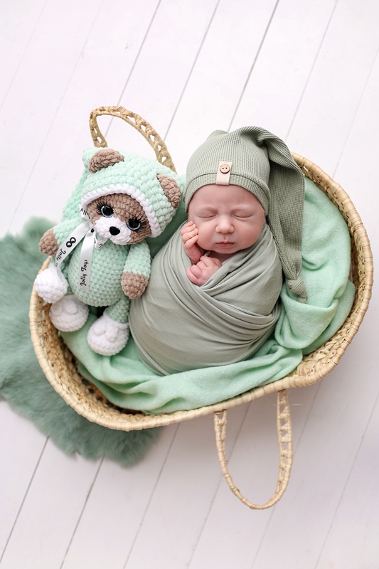 C42A6638 s Sleepy teddy in a mint pijama Personalised toy - Image 3
