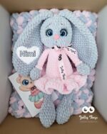 Pink/gray set: baby blanket and bunny