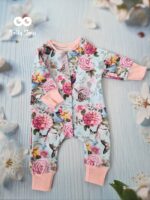 Estonian handmade baby clothes 0-3 months, Blue / pink peonies - Image 4