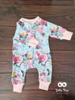 Estonian handmade baby clothes 0-3 months, Blue / pink peonies - Image 5