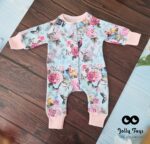 Estonian handmade baby clothes 0-3 months, Blue / pink peonies