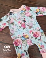 Estonian handmade baby clothes 0-3 months, Blue / pink peonies - Image 2