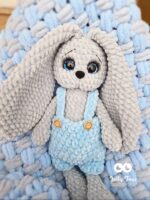 Set for a boy: gray/blue bunny and baby blanket - Image 3