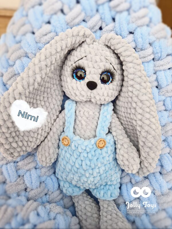 20230311_133943_1678535617047_1678536399236 Set for a boy: gray/blue bunny and baby blanket - Image 1