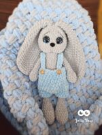Set for a boy: gray/blue bunny and baby blanket - Image 2
