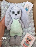 Gray/mint set: personalised bunny with baby blanket - Image 3