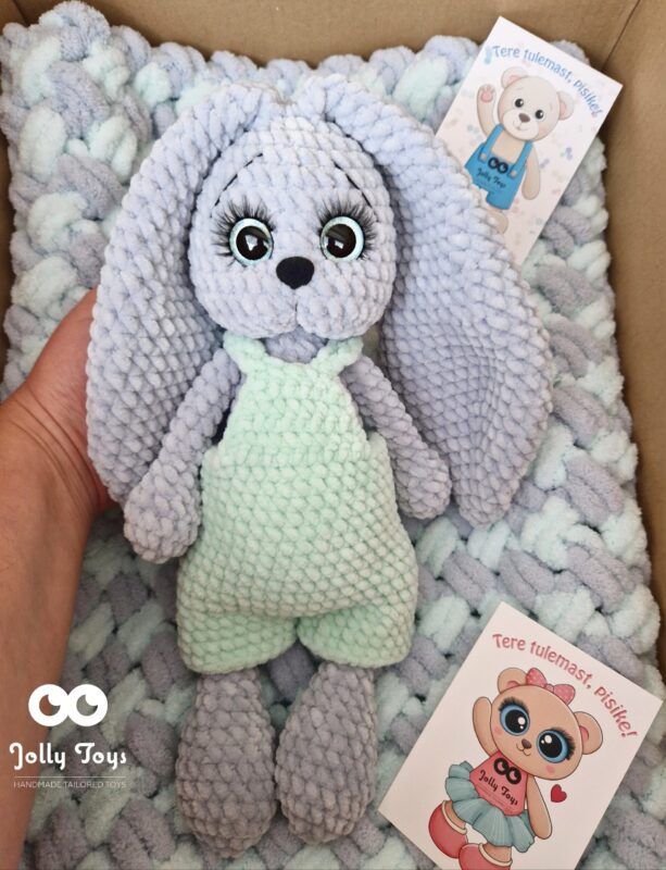 20230429_192243_1682788583438 Gray/mint set: personalised bunny with baby blanket - Image 3