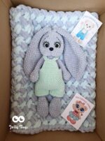 Gray/mint set: personalised bunny with baby blanket - Image 4