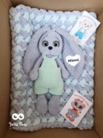 Gray/mint set: personalised bunny with baby blanket