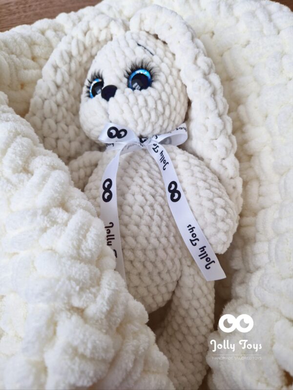 20230429_192639_1682786464257 Milky white set: personalised bunny with baby blanket - Image 1