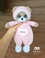 A teddy bear in a pink pajama Personalised babyshhower giftidea