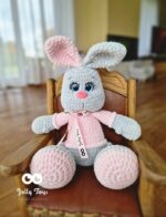 Bunny with mismatched ears in a pink sweater. Personalized newborn gift - Image 2