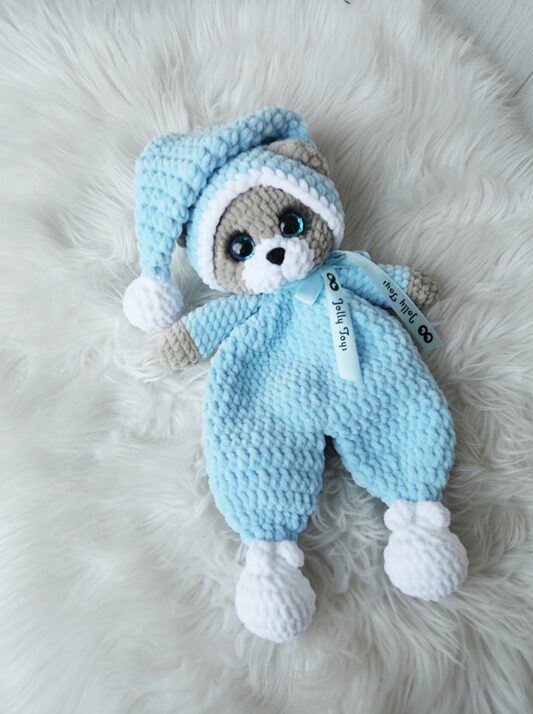 1G0A7481s A teddy bear in a blue pajama Personalised babyshhower giftidea - Image 1