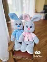 Grey Personalized bunny in pink shirt with Name and Birth Details, Baby Shower Gift - Image 4