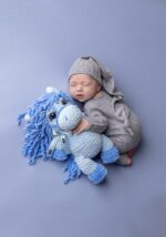 Sinine heegeldatud hobune-katsikukingitus 2026 hobuse aastal